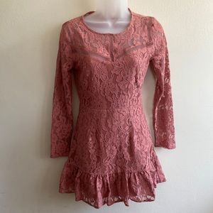 Blush/Rose/Pink Long Sleeves Lace Dress NWT